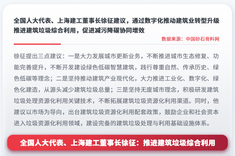 两会好声音:推进建筑垃圾综合利用，未来投资建筑垃圾处理厂前景大好